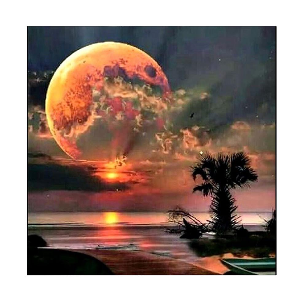 5D Diy круглая алмазная живопись пейзаж луна дерево вышивка крестиком украшение дома украшение стены подарок на праздник