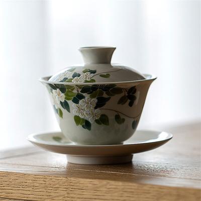 Керамическая чайная кружка Gaiwan, чашка с ручной росписью и блюдцем, посуда для напитков, 175 мл