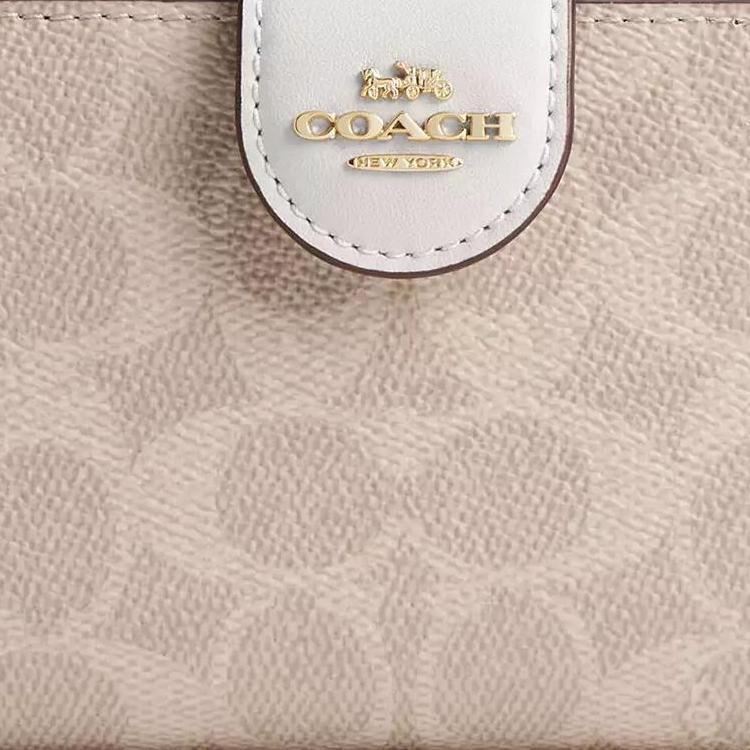New COACH Corner ZipSignature Coated Canvas Wallet Medium Size Women's Sand & Chalk CW786-IMXDM