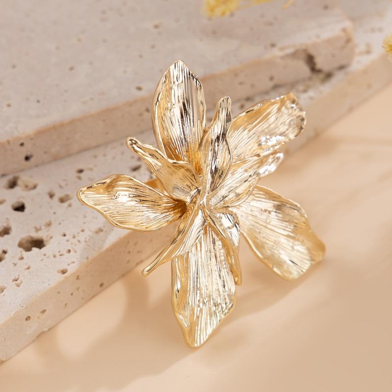 Преувеличенные металлические женские кольца с цветком лилии, элегантные винтажные регулируемые открытые кольца, женские вечерние кольца на указательный палец, ювелирные аксессуары