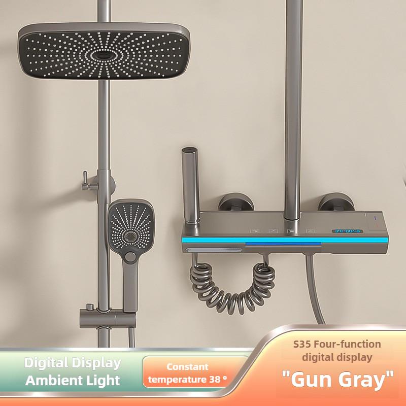 Ванная комната Полностью медный Термостатический Под давлением Дождевой душ Бытовой Набор душевой лейки с цифровым дисплеем