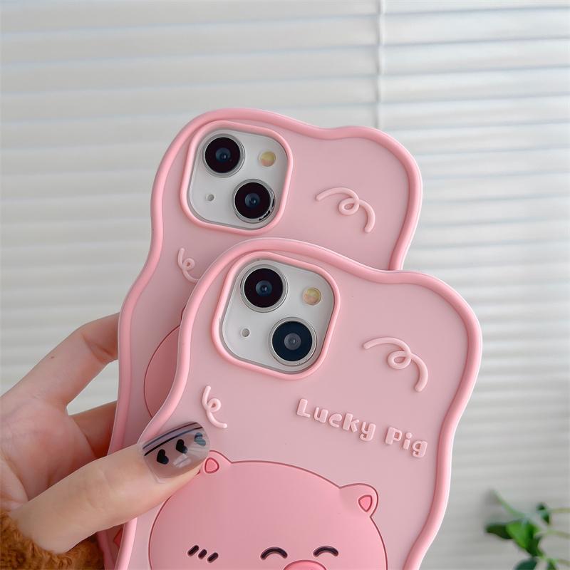 3D-размерный чехол для телефона с рисунком свиньи для iphone 14 Plus 13 12 Pro 11 Max 14pro13pro, розовый мягкий силиконовый чехол с бусинами на ремешке
