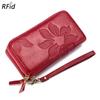Ladies' Genuine Leather RFID Wallet - Large Capacity, Double Zipper, Long Style Clutch & Phone Bag