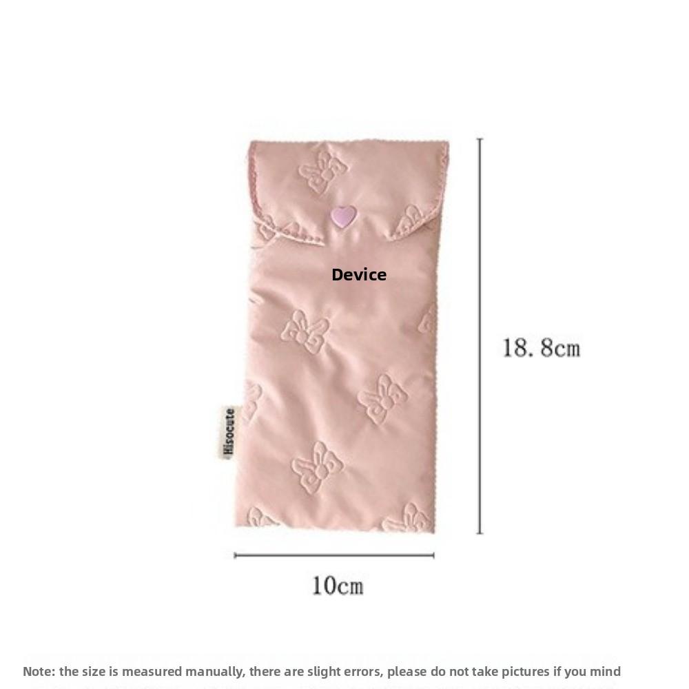 Portable Embossed Butterfly Bow Pencil Case Lightweight with Button Cosmetic Bag Glasses Protective Cover