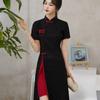 Short Sleeve Qipao Dress Long Fork Cheongsam Evening Party Dress Traditional Chinese Dress Women