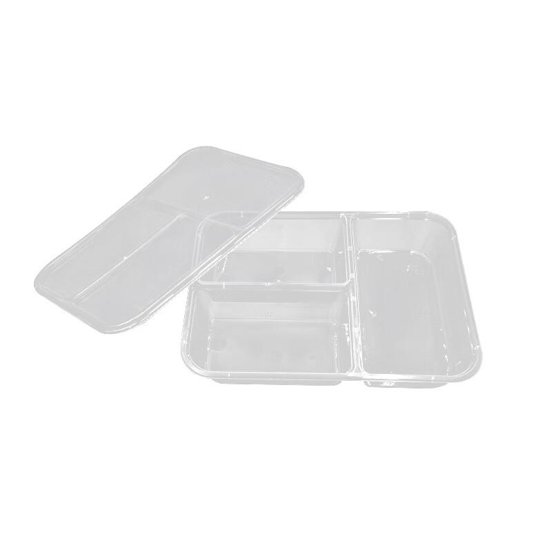Disposable 3-Compartment Meal Prep Containers with Flat Lids