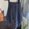 Повседневная спортивная универсальная клетчатая юбка с завязкой на талии в корейском стиле, летний стиль горячей девушки, юбка женская с нерегулярным дизайном