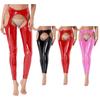 Women Cut Put Underpants Wet Look Thigh-High Tights Suspender Pants Leggings Shiny Leather Long Trousers Club StagePerformance
