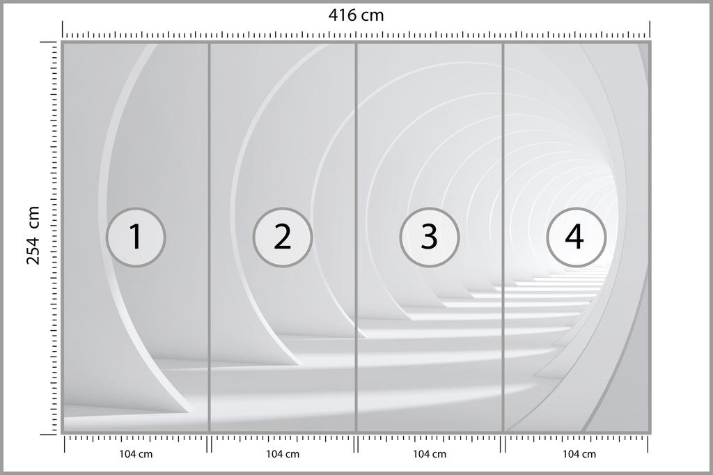 Photomural Abstract White Bent 3D Tunnel Washable Fleece 416x254