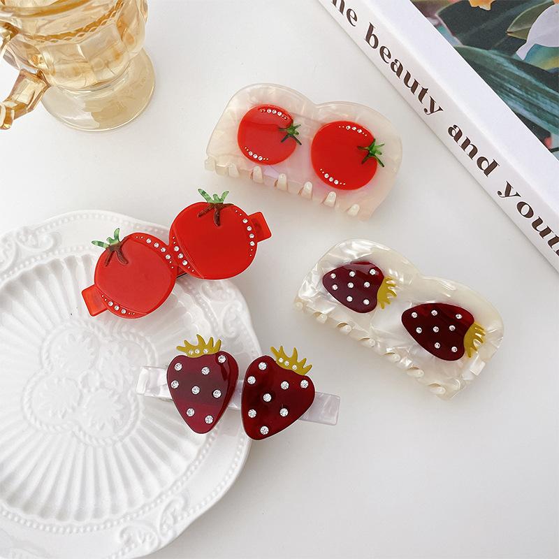 Acetate Elegant Strawberry And Tomato Hair Claw Clips Perfect For Fresh Summer Looks