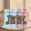 1PC Brown Leopard Fur Pattern Print 750ml Color Plastic Sports Water Bottle Leakproof Flip Straw Lid Suitable for Sports Office Home Use