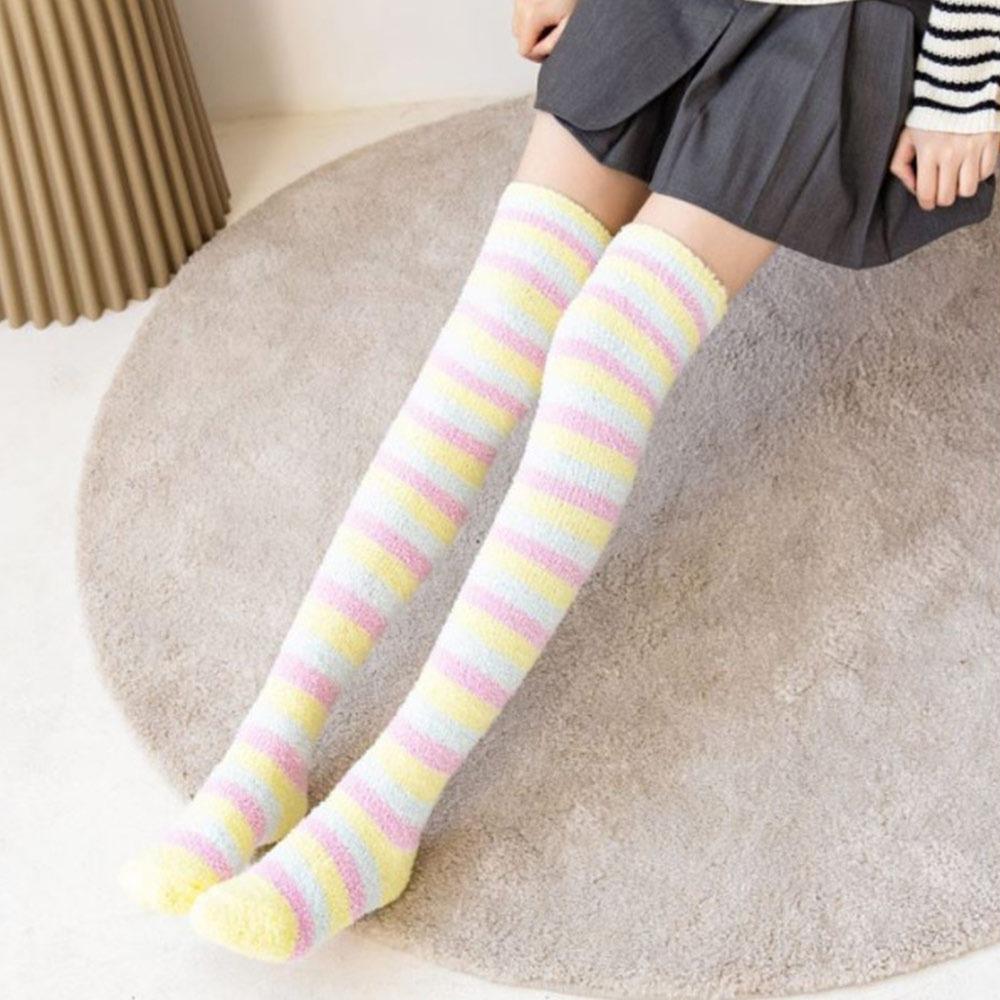 Длинные носки выше колена Коралловый бархат Теплые чулки Пушистые женские носки до колена Зима