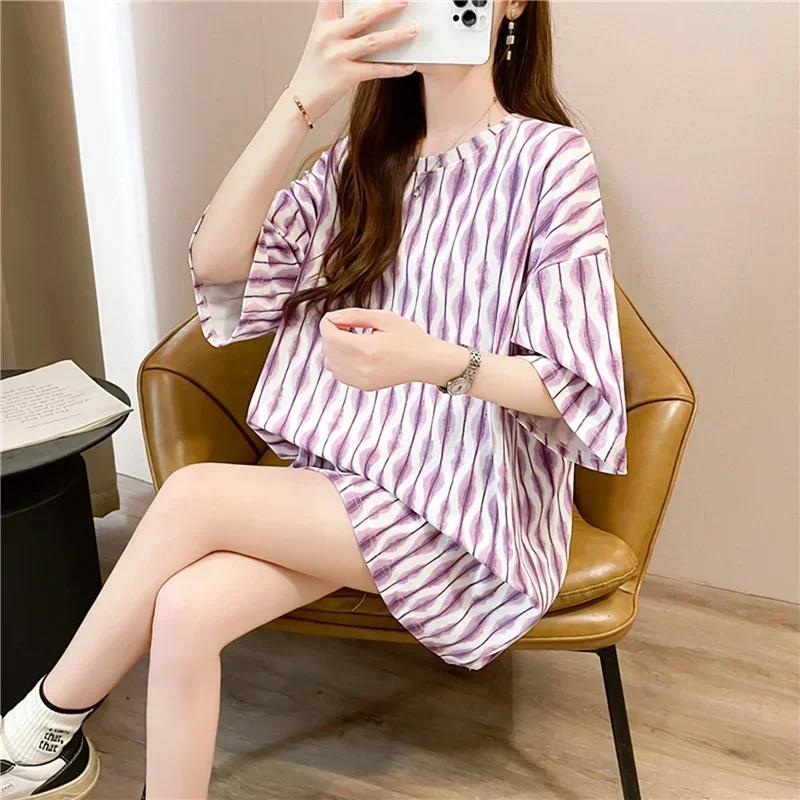 Летняя винтажная футболка с принтом Мода Женская Оверсайз Графические Длинные Футболки Y2k Топы Харадзюку хип-хоп Уличная одежда молодежная