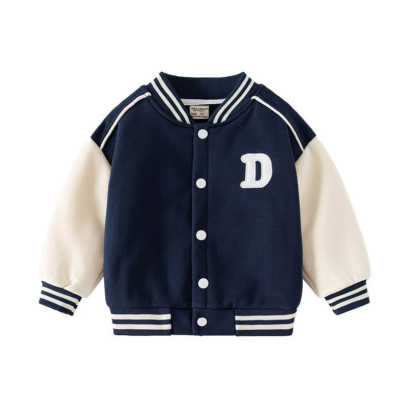 Boys Fleece Baseball Jacket V Neck Letter Print Warm Casual Outerwear Fashion Clothing for Toddler and Kids