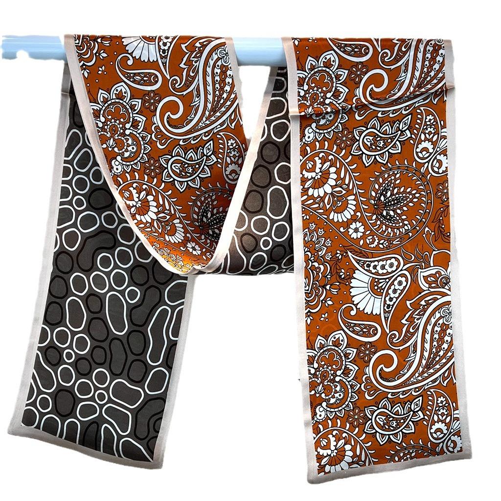 Long Silk Scarf Cashew Flower Double-Sided Silk Scarf Scarf 100% Mulberry Silk Slender Streamer