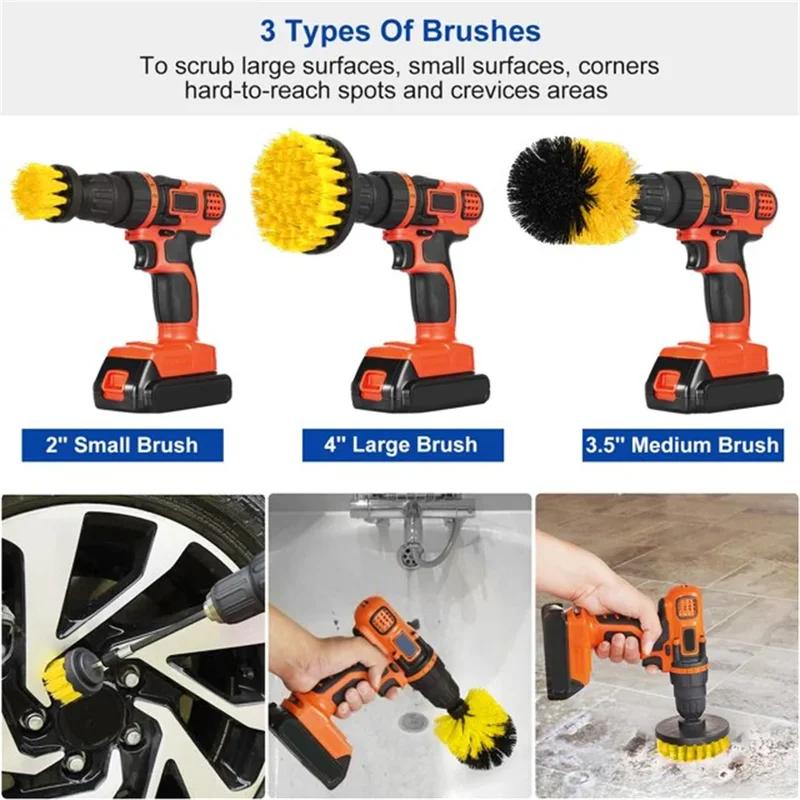 3 pcs/set drill brush set power scrubber wash cleaning brushes tool kit for Grout Floor tub shower tile bathroom kitchen surface