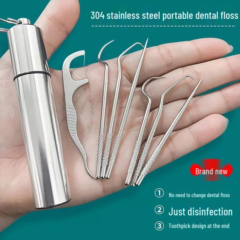 Портативные ультратонкие зубочистки-флоссы из нержавеющей стали с металлической коробкой - Семейная упаковка