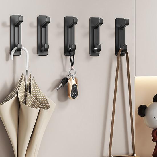 5Pcs Plastic Wall Hook No Drill Self-adhesive Heavy Duty Multi-functional Home Office Bathroom Clothes Hat Scarf Towel Bag Keys Umbrella Bag Hanger