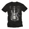 Gifts for Guitarists Men's T-shirt with Electric Guitar - Vintage Blue Print Motif Guitar Print for Men Short-sleeved Men's Tee