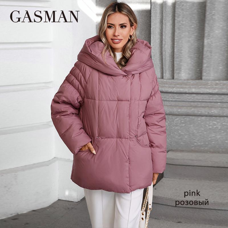 GASMAN Women's Parka 2024 New Fashion Women's Stand Collar Short Slim Casual Hooded Warm Down Jacket 88595