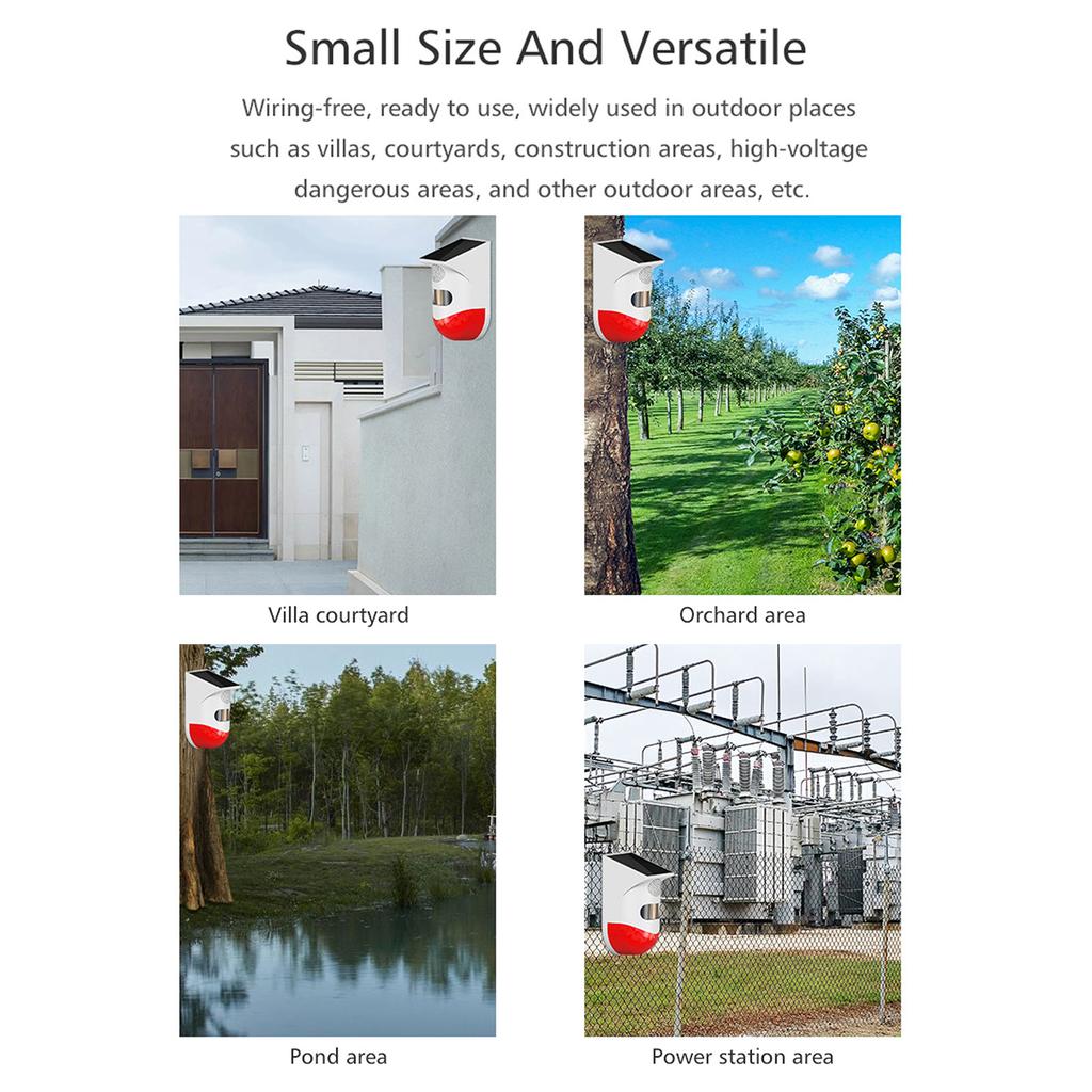 Беспроводной независимый инфракрасный датчик движения на солнечной энергии, детектор стробоскопической сирены, сигнализация 120 дБ