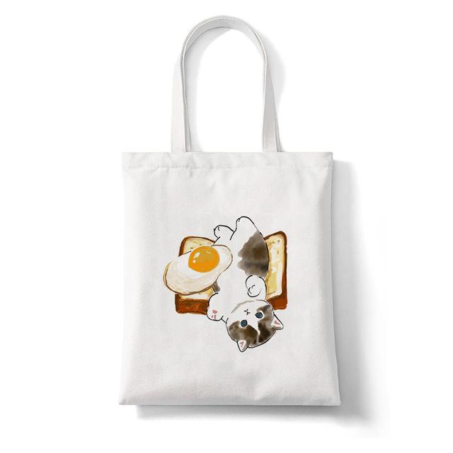 Harajuku Kawaii Cat Cartoon Canvas Bag Shopper Bag Letter Print Large Capacity Houlder Bags Shopping Bag Casual Fashion Tote Bag