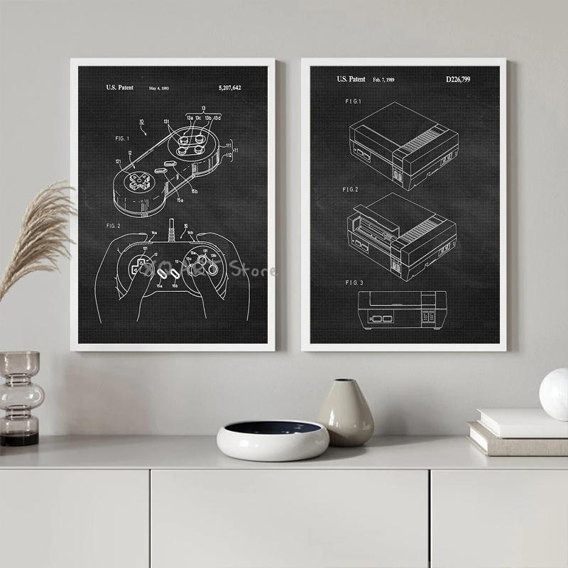 Винтажная ручка для игры Патентный постер Печать Художественное произведение Настенное искусство Постеры Домашнее украшение Чертеж Картина на холсте Безрамный декор Подарок