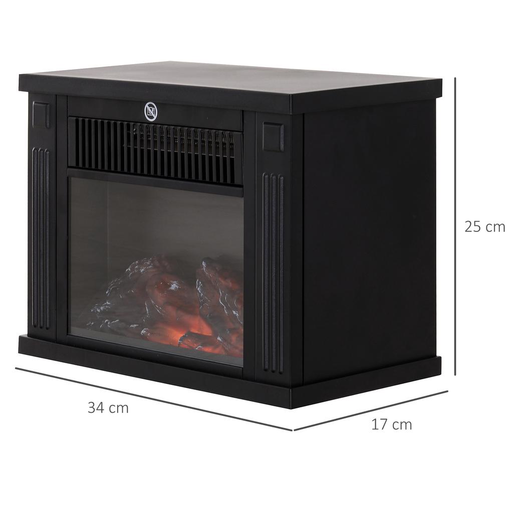 Electric fireplace with heating, electric fireplace with LED flame effect, 600/1200 W decorative fireplace, fireplace fire, fireplace stove, black