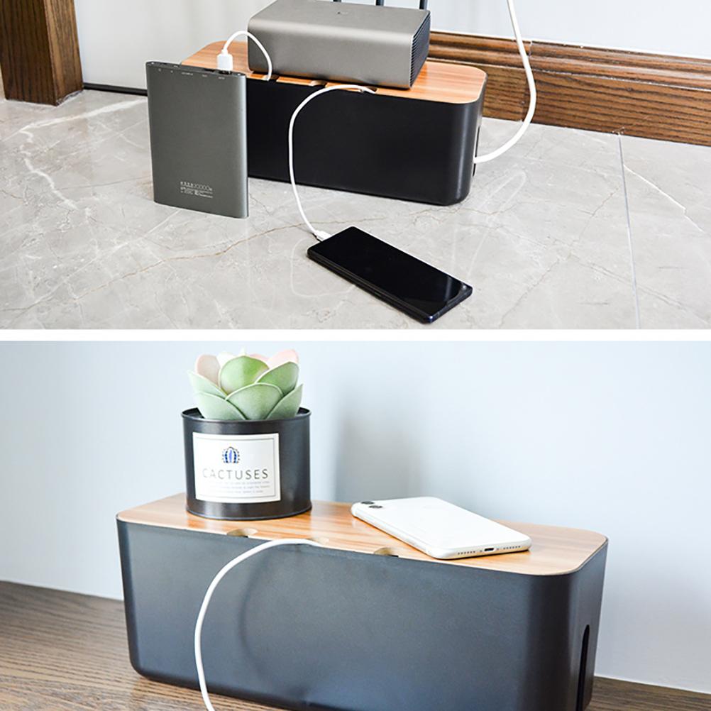 Large Black Cable Management Box for Power Strips & Cords 36x13x13.5cm Desk Organizer
