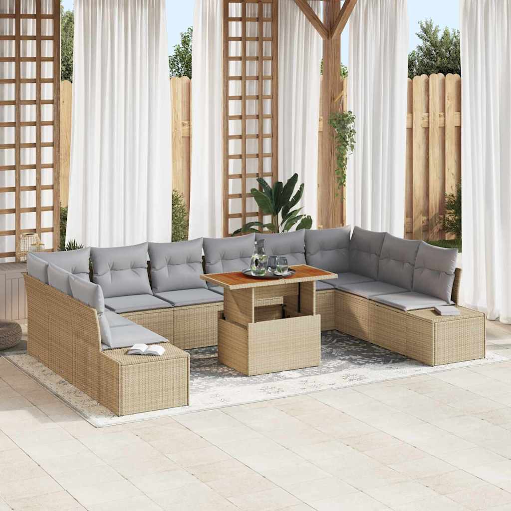Garden Sofa Set with Cushions 11 pcs Beige and Grey