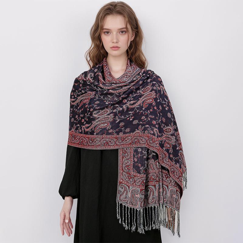 Jacquard Tassel Scarf Imitation Cashmere Soft And Breathable Autumn And Winter Versatile Women'S Shawl Scarf Light Luxury Style