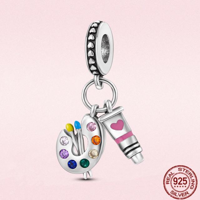 2023 New Pink Flowers Unicorn Flower Heart Mama Forever Love Beads Fit Original Fasion Glamour 925 Silver Bracelet Jewelry