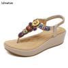Casual Elastic Band Solid Platform Sandals Ethnic String Bead Back Strap Wedges Crystal Women Shoes