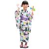Yukata Kids Set Morning Glory and Snow Ring On Dark Cotton Yukata Set Yukata Heko Obi Children Girls 130cm [Brilliant Piece] "Pastel Blue" 2-piece
