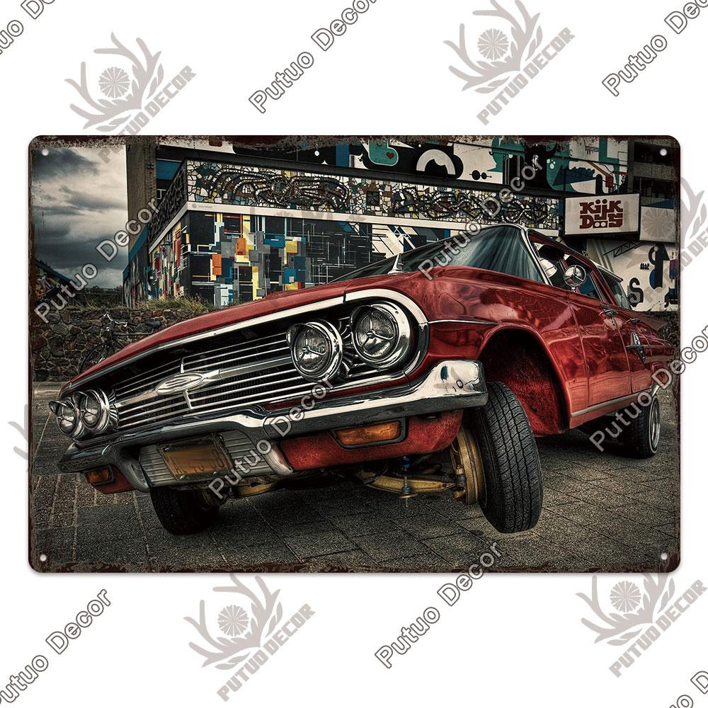 Putuo Decor Классические автомобили Ретро табличка Металлическая пластина Винтажная жестяная вывеска для гаража, мужской пещеры, домашнего настенного искусства, украшения, автомобильные постеры