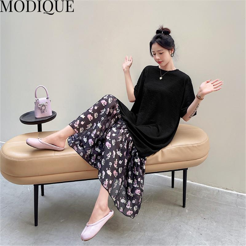 MODIQUE Summer Plus Size New Dress Shirt Women Loose Patchwork Solid Cotton Linen A-Line Dress Casual Female Dresses O-Neck Short Sleeve