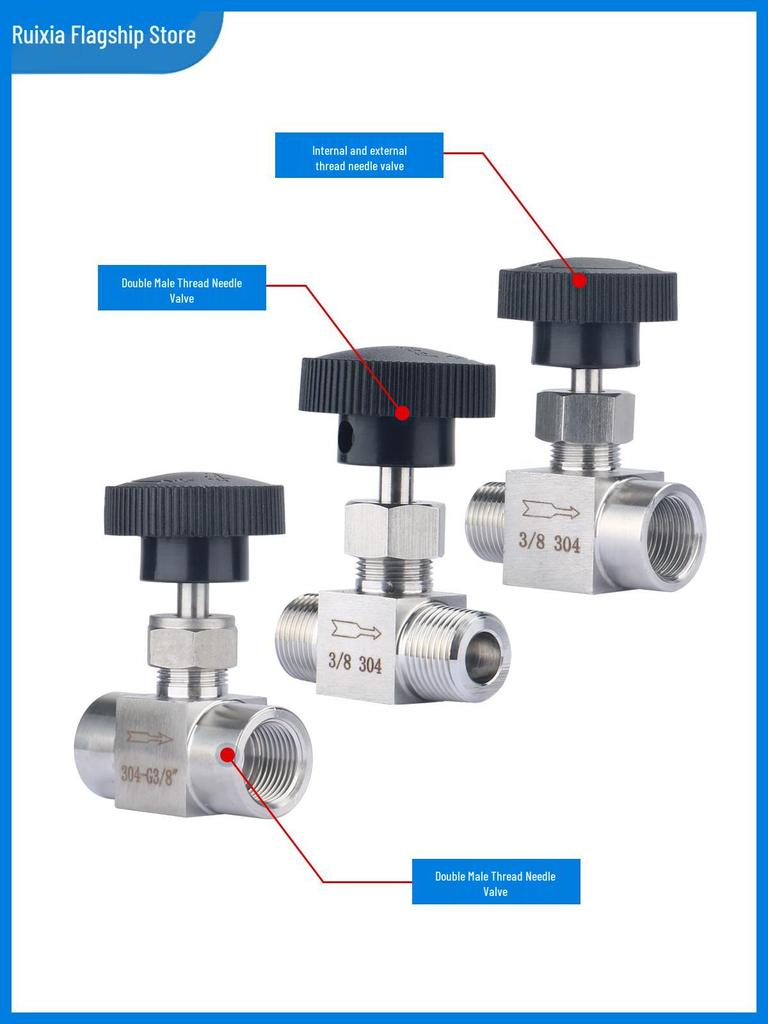 304 Stainless Steel High-Pressure Needle Valve, Male/Female Thread, Shut-off & Flow Control, 1/4 & 1/2 Inch