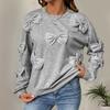 Bow Knot Sweatshirt Kawaii Casual Solid Loose Long Sleeve Pullover Korean Fashion O-neck Oversized Top