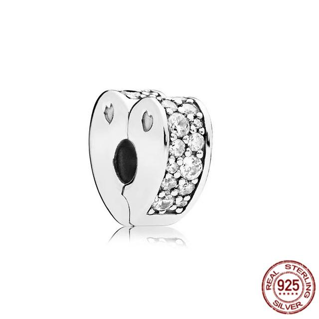 Стерлингового серебра 925 пробы, прозрачное Pav éClip, подвеска из бисера, подходит для милого модного браслета, ожерелье, модные украшения, подарок для женщин