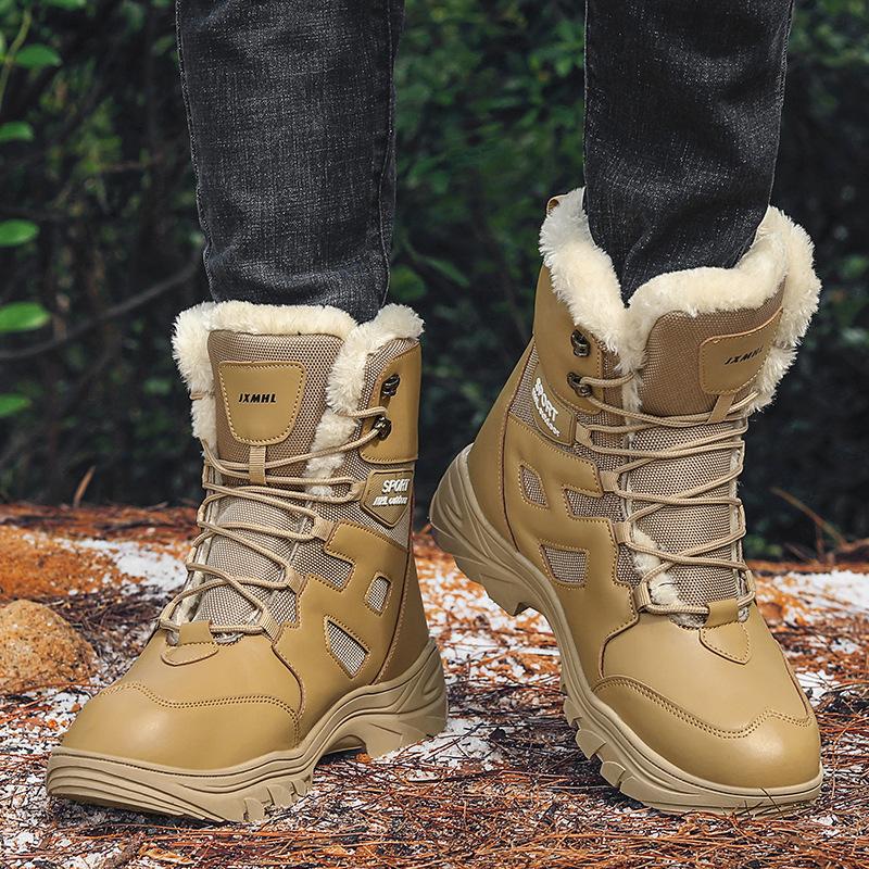 Зима новая 2025 большой размер ботинки теплые утолщенные походные ботинки северные волосатые мужские высокие сноубутсы