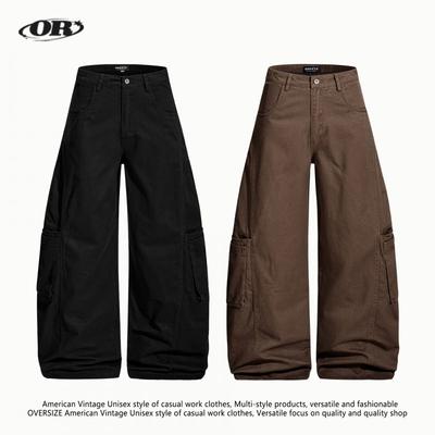 OREETA American Retro Cargo Pants Men Women Loose Wide Leg Casual Trousers