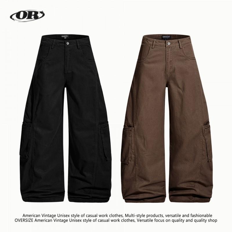 OREETA American Retro Cargo Pants Men Women Loose Wide Leg Casual Trousers