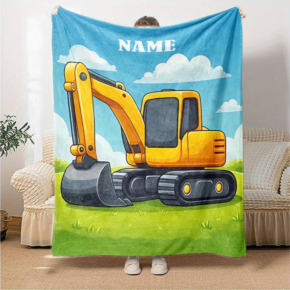 Custom Name excavator Theme Printed Blanket - Perfect for Couch, Bed, Travel & Outdoor Use | Machine Washable, Cozy & Durable.