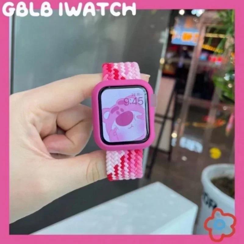 Корейский милый плетеный ремешок + Чехол для Apple Watch Band 49мм 46мм 45 44 38 42 Нейлоновый браслет для iWatch Series 10 9 8 7 6 5 4 3 SE