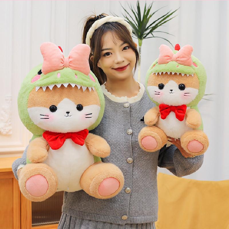 Toy Plush Cat Dinosaur Doll Stuffed Animal Cartoon Bow Soft Toy Home Gift Decor