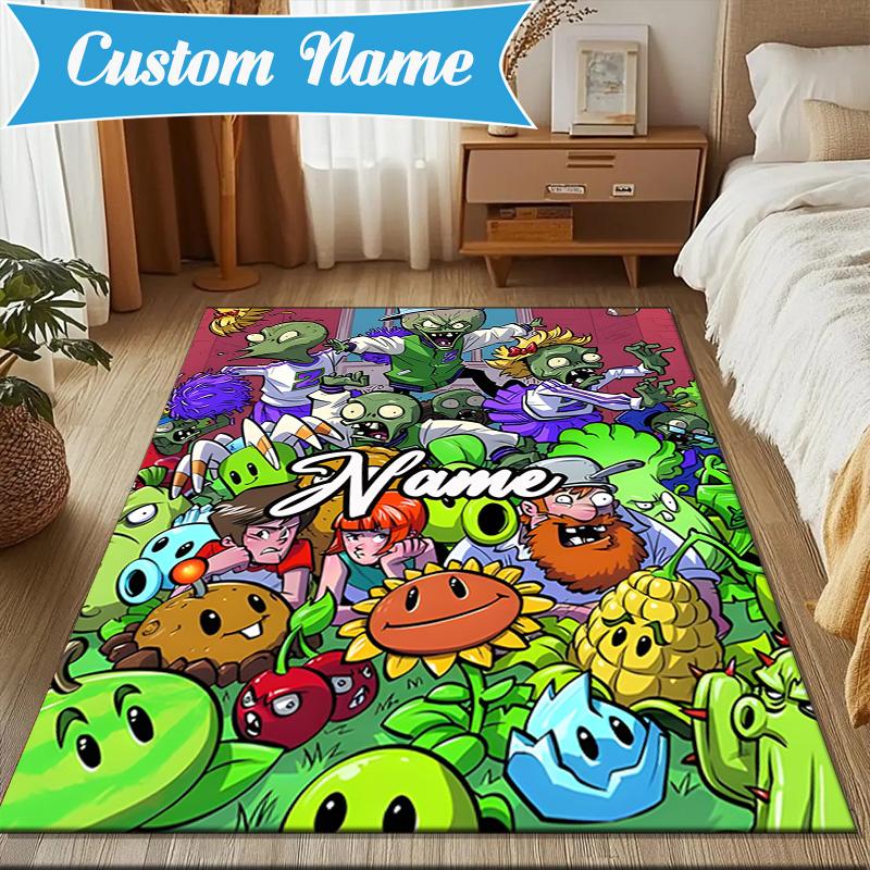 Custom Name Zombies Team-Up Rug for Living Room, Game Rooms, Office, Bedroom, Floor Mat Playful Design, fan gifts Christmas decor