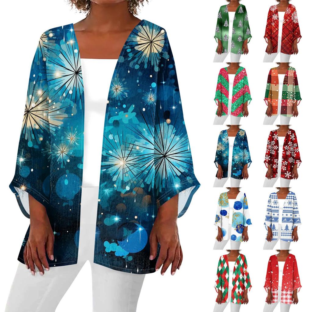 Женская повседневная мода с рождественским принтом легкая куртка средней длины кардиган