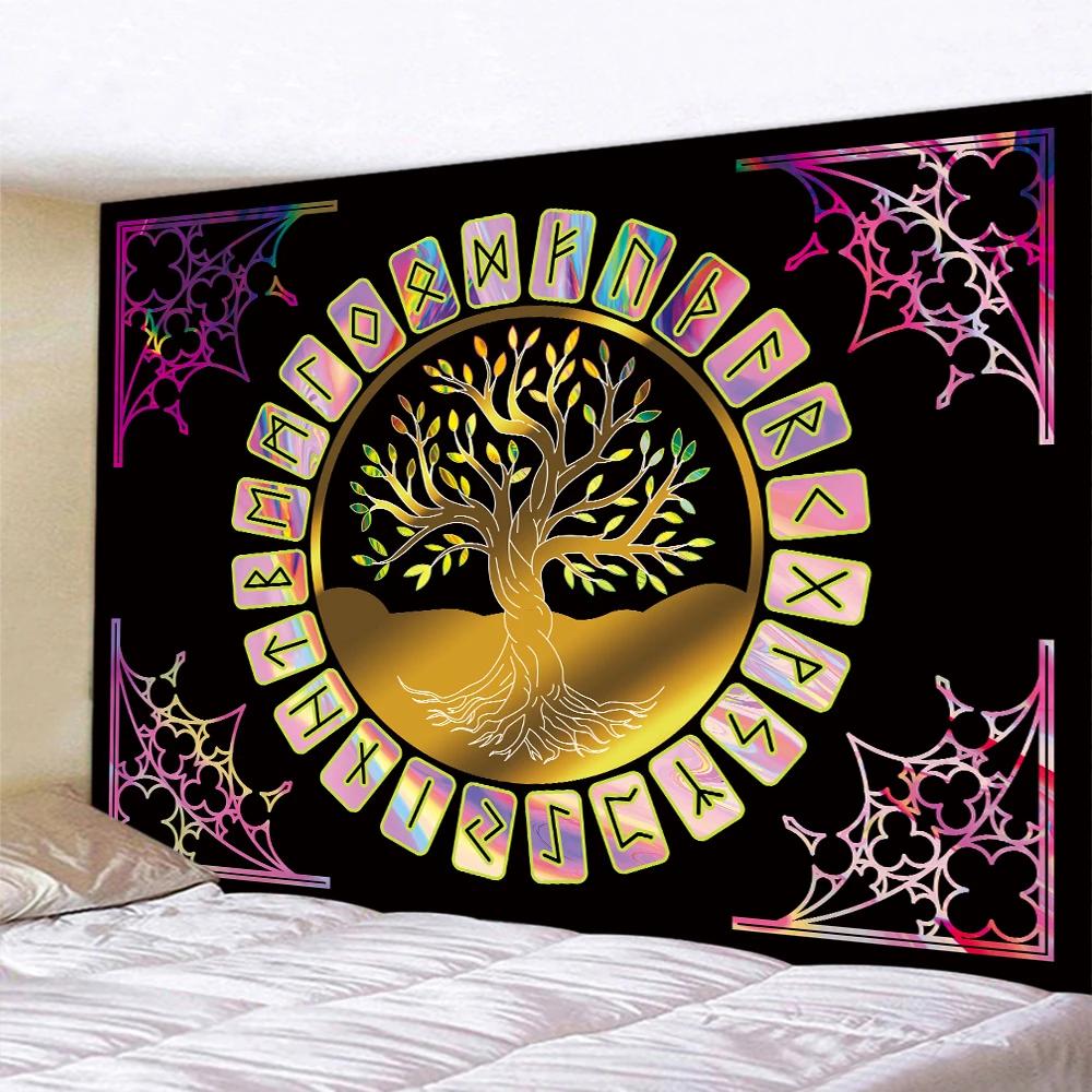 Viking Mysterious Symbols Tarot Home Tapestry Psychedelic Scene Wall Hanging Room Yoga Mat Sheets