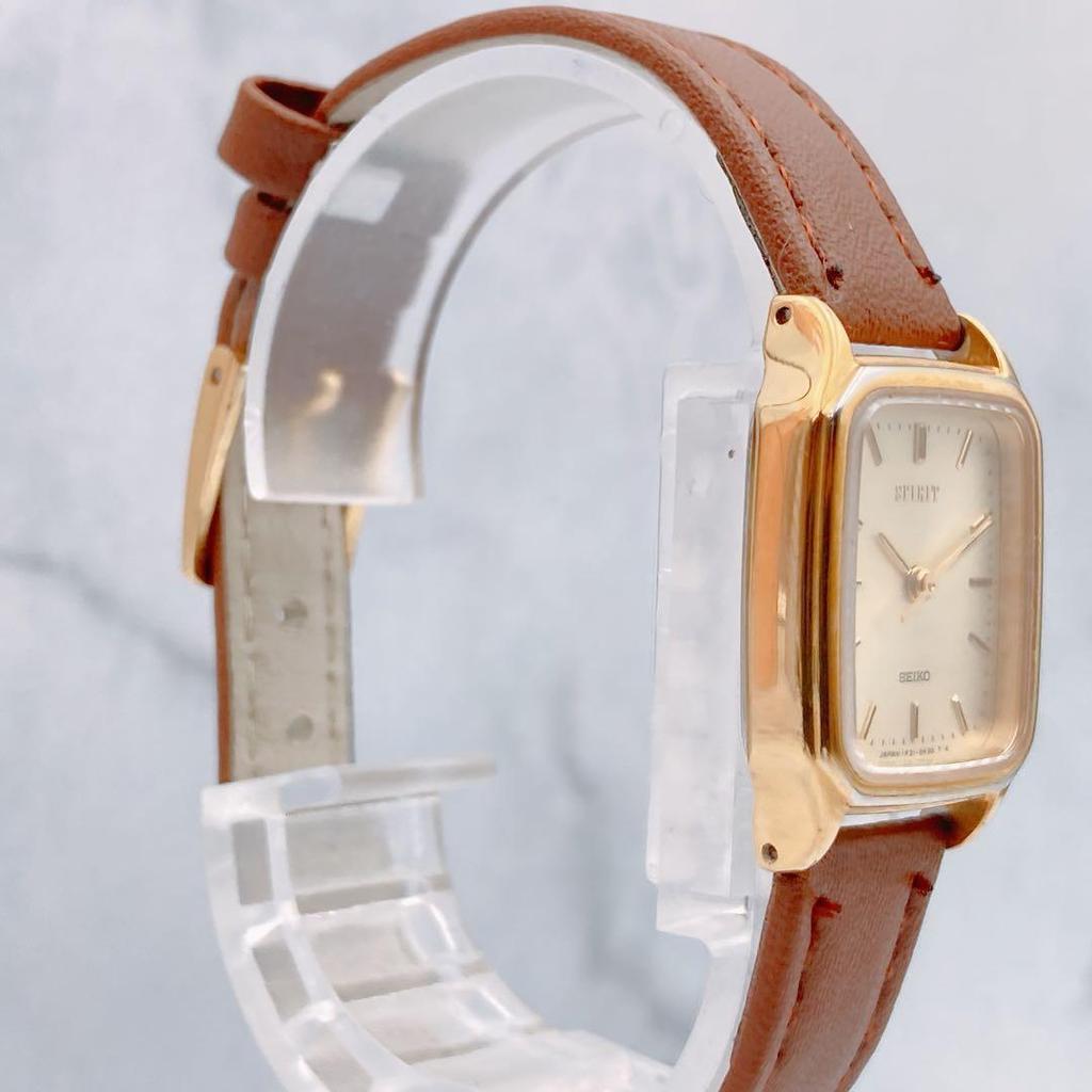 Б/у Рабочее item SEIKO SPIRIT женские часы квадратные новый ремешок 3 стрелки 1F21-5B20 прямоугольные золотые винтажные