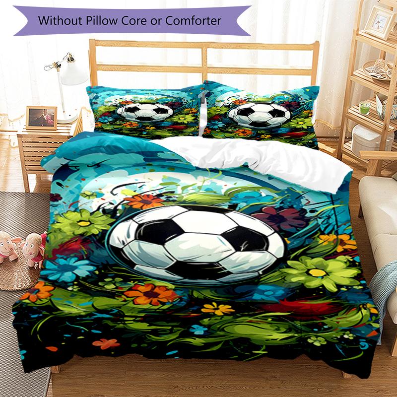 3pcs Soccer Bedding Set Duvet Cover Closure Includes 1 Duvet Cover & 2 Pillowcases, Soft and Comfortable for All Seasons.